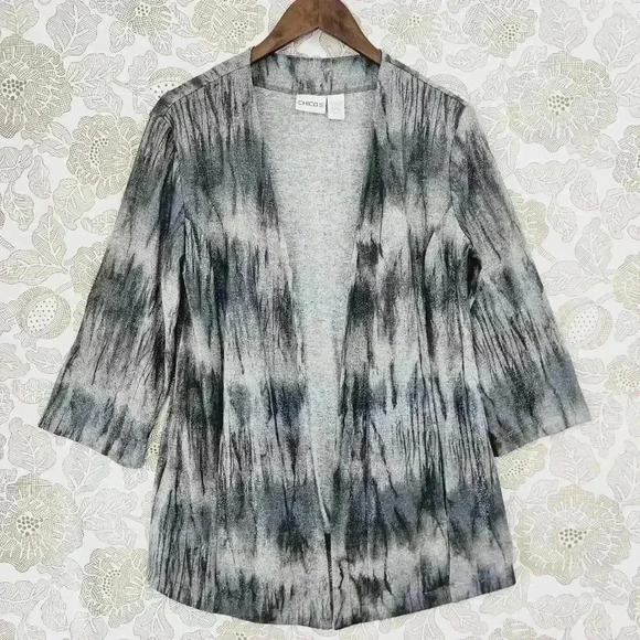 Chico's Open Front Printed Cardigan Women's 1/ M - Picture 1 of 7